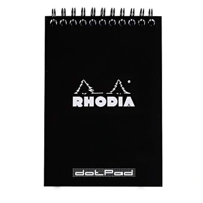 Imagen de Clairefontaine ES Rhodia 135039C Bloc de notas (DIN A6, 10,5 x 14,8 cm, doble espiral, rejilla dot microperforada, 80 hojas), color negro