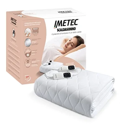 Imagen de Imetec Cubrecolchón Scaldasonno Adapto Maxi doble, 195 x 165 cm, calentamiento rápido, temperatura constante y personalizada, tejido hipoalergénico acolchado, mando doble con 6 temperaturas