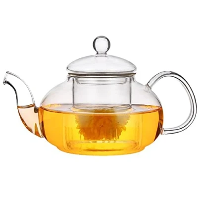 Imagen de Tetera de cristal, 600 ml / 20,3 onzas vidrio borosilicato, con filtro té, resistente al calor y microondas, para té negro, verde, frutas, perfumado, suelto