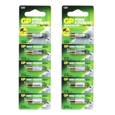 Imagen de Pilas A27 12 V (27 a MN27 V27 A) (12 V, 10 piezas (2 Packs de 5 pilas), GP Batteries, alto rendimiento y duración vida Extra larga