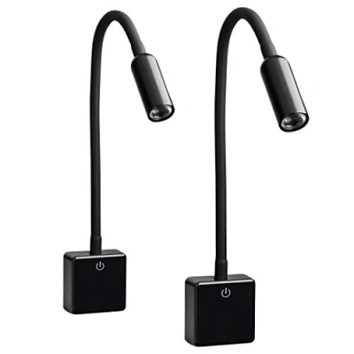 Imagen de SEBSON® 2x Lampara Enchufe Pared LED Negra, Luz Lectura Regulable, Nocturna Flexible, 4W blanca neutra 4000K, Aplique de Noche