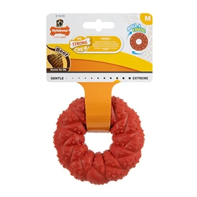 Imagen de Nylabone Giocattolo da masticare per cani, in Gomma Naturale, rimbalzante, sapore di manzo, Medio, cani 0 a 16 kg