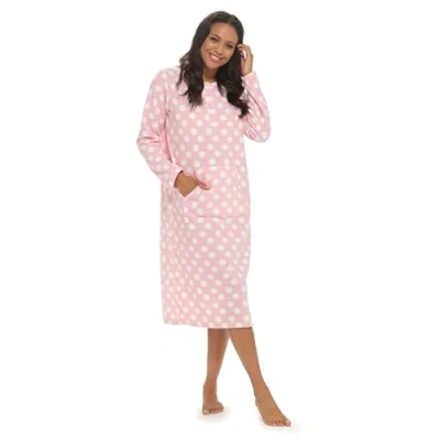 Imagen de Undercover Camisón de invierno clásico forro polar suave al tacto para mujer, manga larga, con solapa botón, acogedor, Rosa/Blanco Spot, 46 48