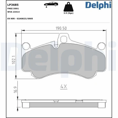 Imagen de DELPHI LP3685 Juego de pastillas freno preparado para indicador desgaste Chapa antichirridos sin accesorios PORSCHE: 911 Coupé