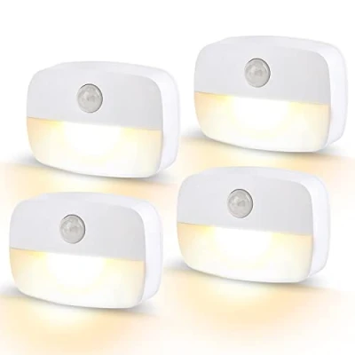 Imagen de AmmToo Luz de Noche, [4 unidades] Nocturna LED con Sensor Movimiento,LED Batería Infantil para Habitación Bebé, Adecuada Dormitorio, Baño, Inodoro, Escaleras, Cocina, Pasillo