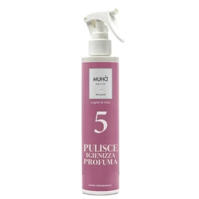 Imagen de MUHA&#039; Spray multiusos, limpia higieniza, perfuma cualquier entorno, anula los olores, fragancia madera de Oud, formato 200 ml