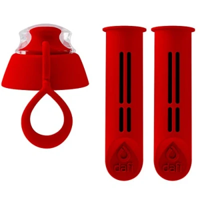 Imagen de Dafi SOFT 2 Filtros de Recambio + Tapón para Botella Deporte con Filtro Recambios Purificador, Filtrador Agua Grifo Cartuchos Sin BPA carbón Rojo