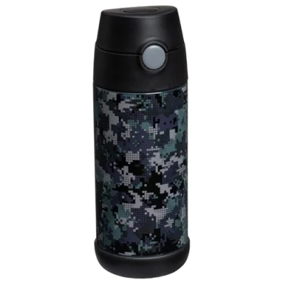 Imagen de Snug Kids Flask Botella de agua aislada acero inoxidable con popote para niños y pequeños (niñas/niños), camuflaje Digi negro, 350 ml