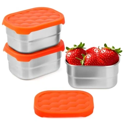 Imagen de Winter Shore Fiambrera de Acero Inoxidable con Tapa Silicona 230 ml (Pack 3) Aptos para Frigorífico, Horno, Congelador y Lavavajillas Tapers Pequeños, Niños, a Prueba Fugas