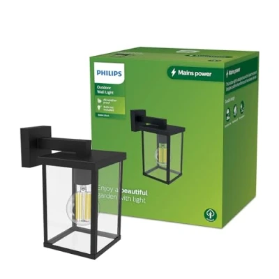 Imagen de Philips Lighting Aplique pared Exterior Bellini, formato cuadrangular, negro, max. 25W, resistente a intemperie IP44 (no incluye bombilla)