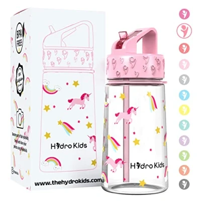 Imagen de HydroKids Botella de agua con pajita, 400 ml, sin BPA, para niños, escuela, viajes, deportes, a prueba fugas, niñas y niños