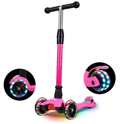 Imagen de IMMEK Patinete de Tres 3 Ruedas,Patinete Ruedas Scooter con Led Luces Manillar Altura Ajustable 67 80cm Freno Posterior para Niños (Rosa)