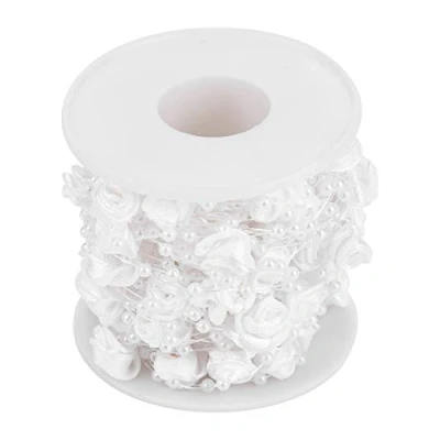 Imagen de Rollo de cuentas perlas, 10 m/Rollo Perlas artificiales rosa conectadas Cadena para la decoración del banquete boda bricolaje el árbol flores Guirnalda Ramo novia(Blanco)