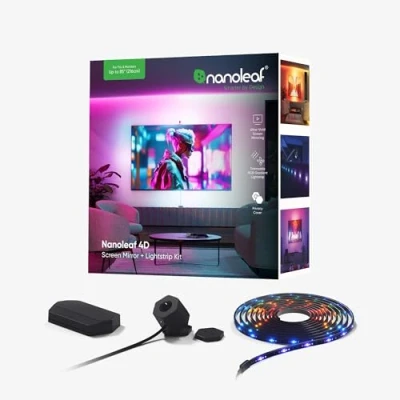 Imagen de Nanoleaf Espejo de pantalla 4D + kit Tira luz para TV/TV/pantallas hasta 85 pulgadas (215 cm) LED RGBW inteligente cámara, hilo y WiFi, funciona con Alexa Google Apple