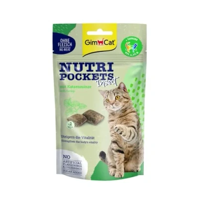 Imagen de GimCat Nutri Pockets Insect &amp; Catnip Bocadillo crujiente para Gatos con Ingredientes funcionales 1 Bolsa (1 x 60 g)