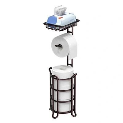 Imagen de TreeLen Portarrollos de Papel higiénico Independiente con Estante para Almacenamiento en baño, sostiene Rollos Grandes Reserva, Color Bronce