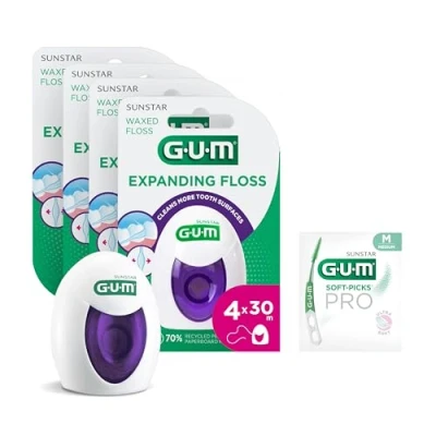 Imagen de GUM EXPANDING FLOSS elimina la placa interdental se expande en espacios interdentales grandes ideal para encías y dientes sensibles 4x30m (+1 muestra extra)