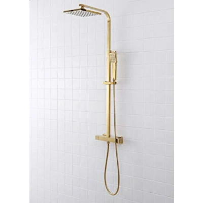 Imagen de Schwänlein Sistema de ducha antical con termostato, alcachofa ducha, columna (latón dorado)