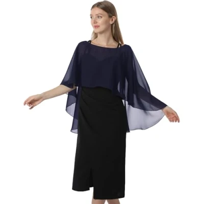 Imagen de Hotshawl Capelets de gasa para mujer, chales y envolturas vestido noche, capas boda, marino, Talla única
