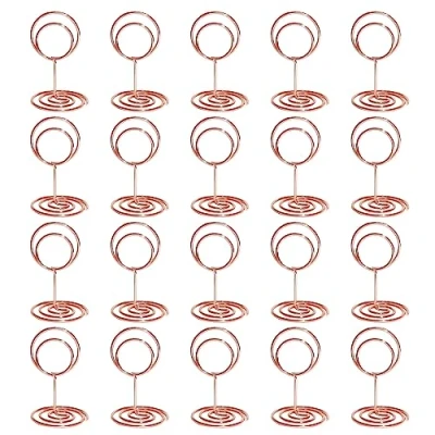 Imagen de Lahviuu Soporte para Tarjetas de Lugar,20 pcs Soportes Números Mesa Sostenedor Foto Pinza Mini Portatarjetas Lugar Metal Memo Clip Holder,para Bodas Restaurantes(Redondo,Oro Rosa)
