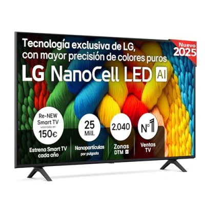 Imagen de LG 55NANO80A6B TV 55&quot;, 4K NanoCell, Smart TV, LED IA, WebOS 25, Procesador Potente e Inteligente, Super Upscaling, Dolby Digital Plus, Alexa/Google Assistant, Negro