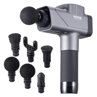 Imagen de VEVOR Pistola de Masaje Tejido Profundo, Masajeador Muscular Percusión para Atletas, 8 Niveles Velocidad y 6 Cabezales, 2500 mAh, Aliviar el Dolor Relajación Muscular, 250 x 170 60 mm