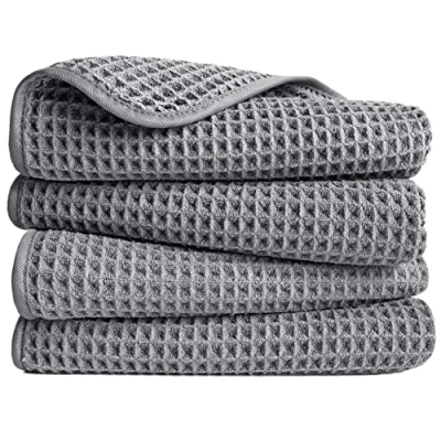 Imagen de Polyte Toalla de Manos Microfibra superabsorbente antipelusa Secado rápido Punto gofrado Gris 40 x 76 cm Pack 4