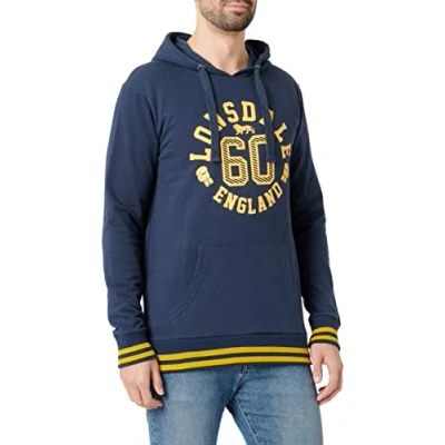 Imagen de Lonsdale Mamhead Sudadera con Capucha para Hombre de Corte Slim, Azul Marino/Amarillo, Extra Large