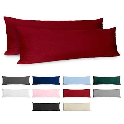 Imagen de Dreamzie Funda de Almohada 40x145 Algodón Reforzado (Pack 2) Burdeos Tela Apretada 57 Hilos/cm² 40 x 145 Certificación Oeko Tex