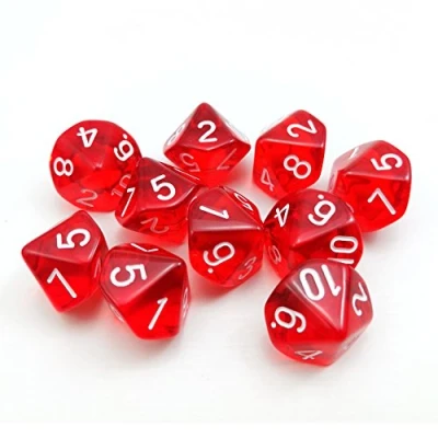Imagen de Bescon Polyhedral 10 Sides Dice with Number 1 10, Red Transparent Sided Dice, Cube 10pcs Set …