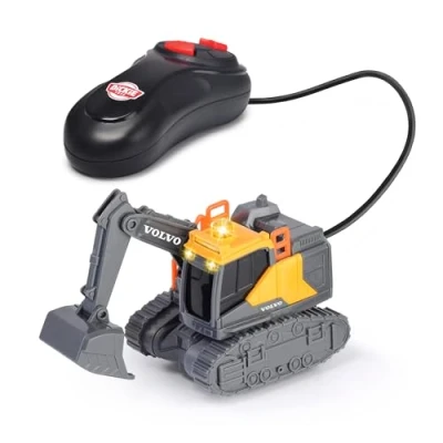 Imagen de Dickie Toys Volvo Excavadora 14 cm con Control Remoto por Cable, de Juguete teledirigida Mando a Distancia, Luces y Pilas, para niños Partir 3 años, 203722013, Multicolor
