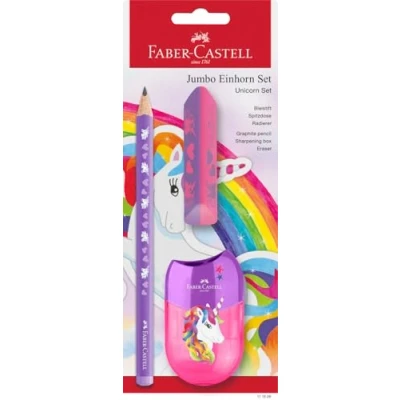 Imagen de FABER CASTELL 111528 set de escritura Unicornio con lápiz jumbo, sacapuntas y goma borrar, escolar para niños
