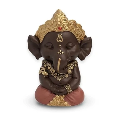 Imagen de Estatuilla Ganesh 2 Decoración Zen y Feng Shui para Crear un Ambiente Relajante Espiritual Idea de Regalo Altura: 11,5 cm Color: Verde marrón Zen&#039;Light