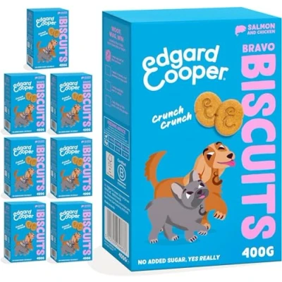 Imagen de Edgard Cooper Premios para Perros, (Salmón &amp; Pollo, 1 x 400g), Galletas Premiar, Sin Cereales, Rico en proteína y Carne Fresca, Llena de aminoácidos Esenciales un estómago Sano
