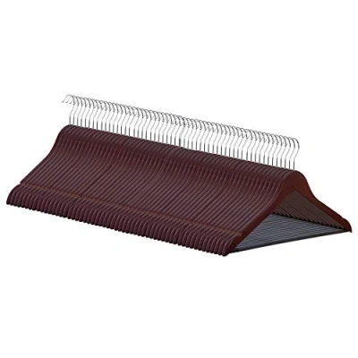 Imagen de COM FORT HOUSE Pack 20 Perchas de Madera Antideslizantes Color Caoba Diseño Fino y Elegante Maciza Percha Ideal para Trajes Gancho Acero Inoxidable Giratorio