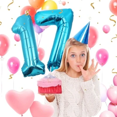 Imagen de Globos de Cumpleãnos Numeros 17 Azul,101 CM Globo Gigantes Grandes Decoracion,Globo Numero Niño Niña Adultos decorazione,Vuelan con Helio