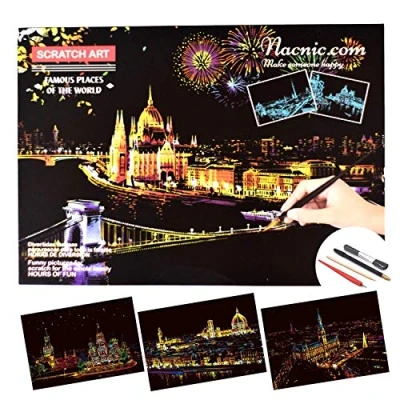 Imagen de Dibujos para rascar.Rusia Plaza roja Florencia Hamburgo. Láminas con fondo colorido rascar. Scratch Painting. Manualidad rascar Serie ciudades.Hojas de Sets 3 hojas 21x29.7cm
