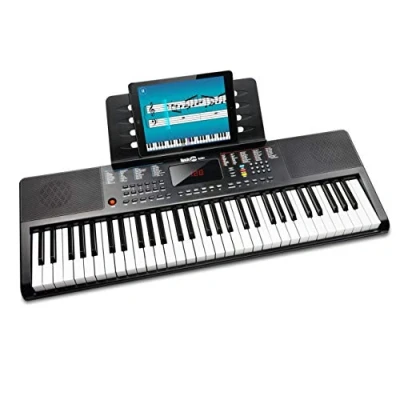 Imagen de RockJam Teclado compacto de 61 teclas con soporte para partituras, fuente alimentación, pegatinas notas piano y lecciones sencillas piano, color negro