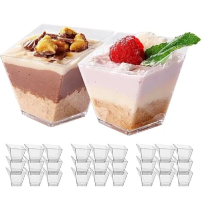 Imagen de MATANA 50 Vasitos de Postre Individuales Plástico Reutilizables, 70ml Cuencos para Aperitivos, Mini Vasos Postres Catering, Fiestas, Bodas