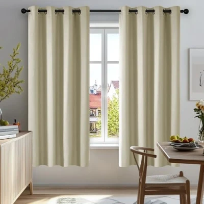 Imagen de Deconovo Cortinas Opacas Salón Modernas Aislantes Térmicas para Dormitorio 2 Piezas 140 x 175 cm Beige Oscuro