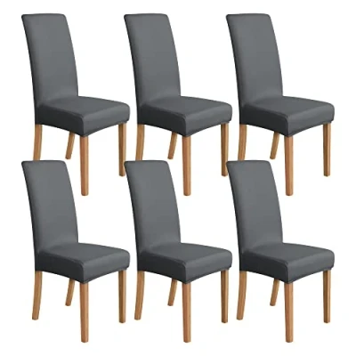 Imagen de Amazon Basics Juego de fundas silla elásticas, gris oscuro,48x48x70 centímetros, 6 unidades