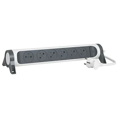 Imagen de LEGRAND Regleta giratoria con Interruptor de indicador LED, 6 Tomas Superficie Tierra, Cable 1,5 m, Color Blanco y Gris Oscuro