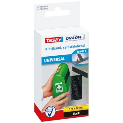 Imagen de tesa On &amp; Off Cinta de Uso Universal, Autoadhesiva Gancho y Bucle para la Fijación Rápida Objetos Ligeros, Negro, 2 cm x 100