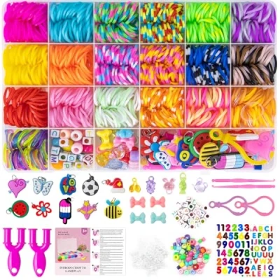Imagen de Uolifrem 2500+ Gomas para Hacer Pulseras Niños, 38 Colores Loom Bands, Kit con Más Accesorios, DIY Elásticas Principiantes Regalos Niños y Niñas