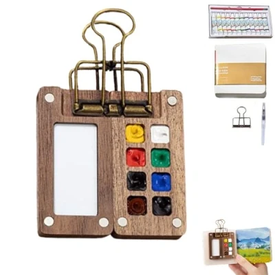 Imagen de Pocket Artist Watercolour Travel Set，mini Paint Set Travel，travel Set，pocket Set，tiny Painting Set，watercolour Palette，8 Grids Wooden Palette