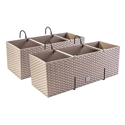 Imagen de PAFEN 2 maceteros con aspecto de ratán, soportes, jardineras para balcón, jardineras, color moca