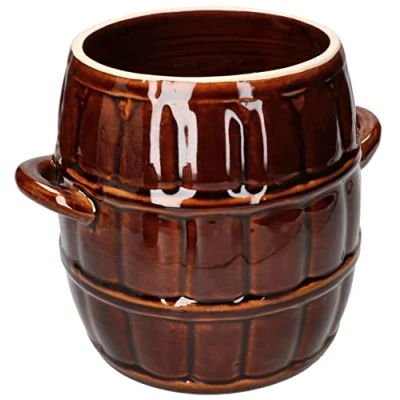 Imagen de KOTARBAU® Barril de gres 3,2 L, Marrón, Grande, Jarrón Barro, Recipiente cerámica con Asas, Olla Cocina para fermentación, Tarro fermentar chucrut, Kimchi, Apto Horno y lavavajillas