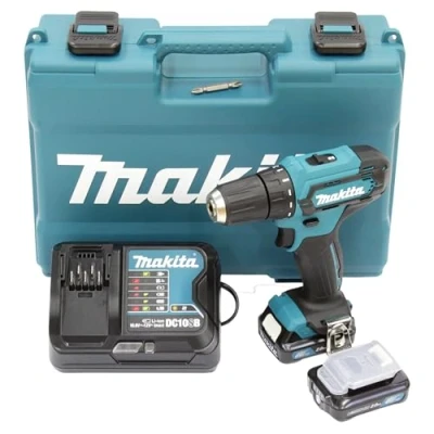 Imagen de Taladro inalámbrico Makita DF333DSAE de 12 V como máximo/2,0 Ah, 2 baterías+cargador en funda transporte, negro, azul