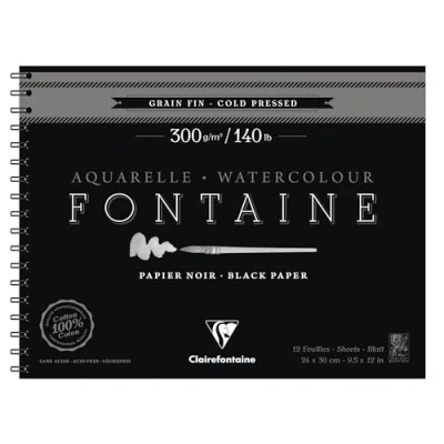 Imagen de Clairefontaine 975311C Un álbum de espiral papel dibujo Fuente grano fino 12 hojas 24 x 30 cm, 300 g, negro