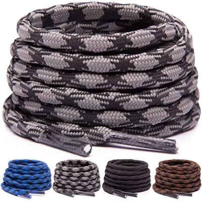 Imagen de Miscly Cordones Redondos de Botas [3 Pares] Antideslizantes y con Forma Entrelazada, Resistentes Ideales para Botas, Trabajo Zapatos Senderismo (137cm, Gris/Negro)